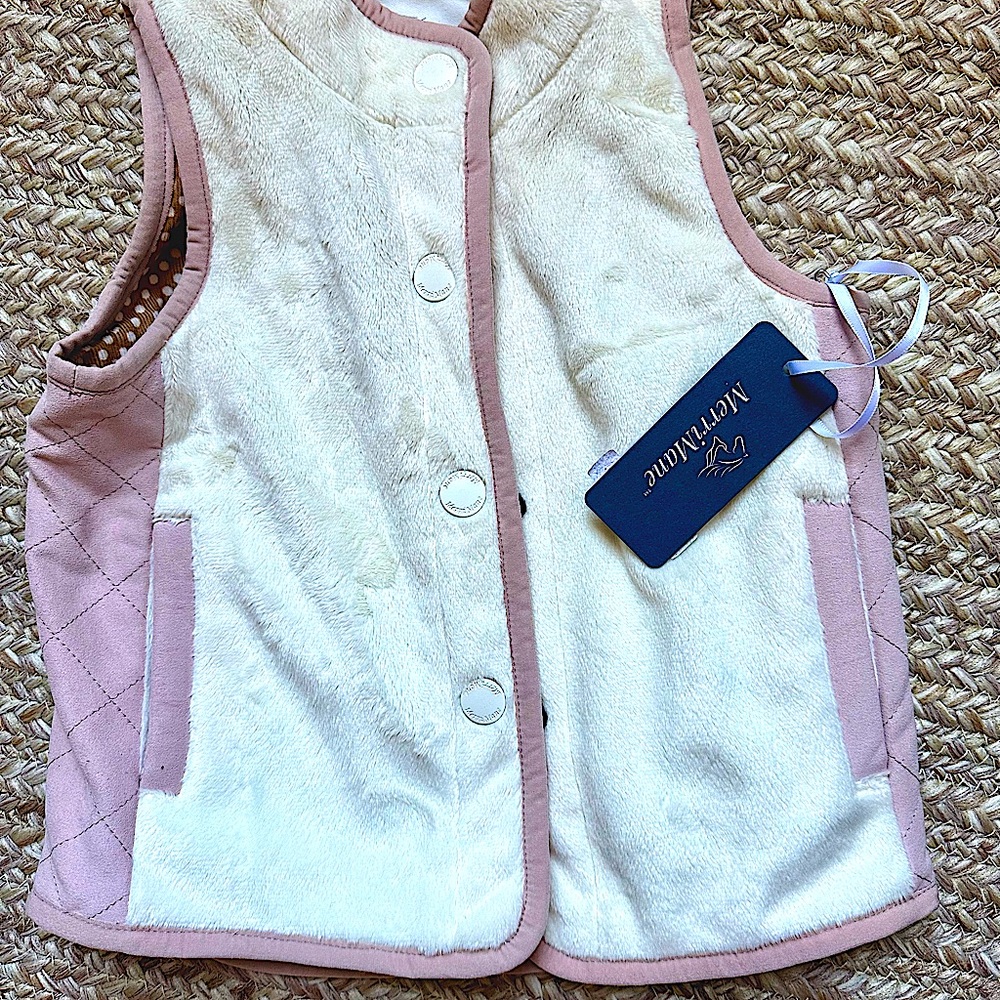 MerriMane White Faux Fur/Corduroy Lined Vest 3T New With Tags